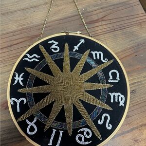 Zodiac Embroidered Wall Hanging - Black and Gold